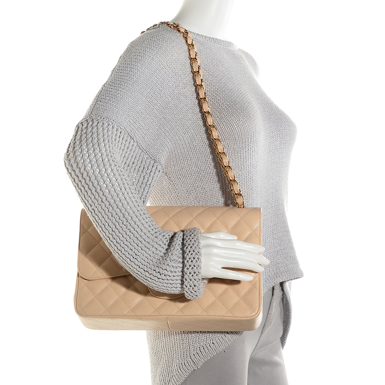 Chanel Caviar Quilted Jumbo Double Flap Beige Clair 2 of 9