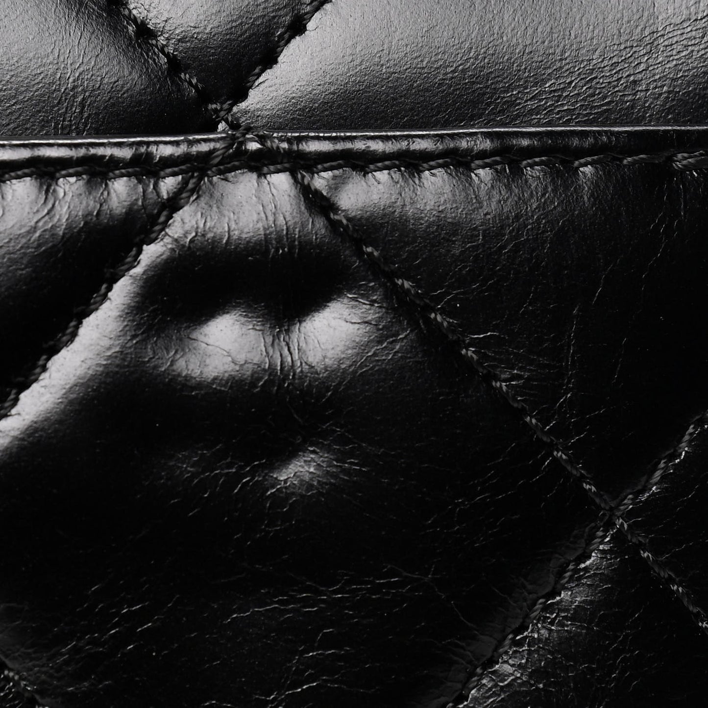 Glazed Calfskin Quilted Medium Perfect Edge Flap Black