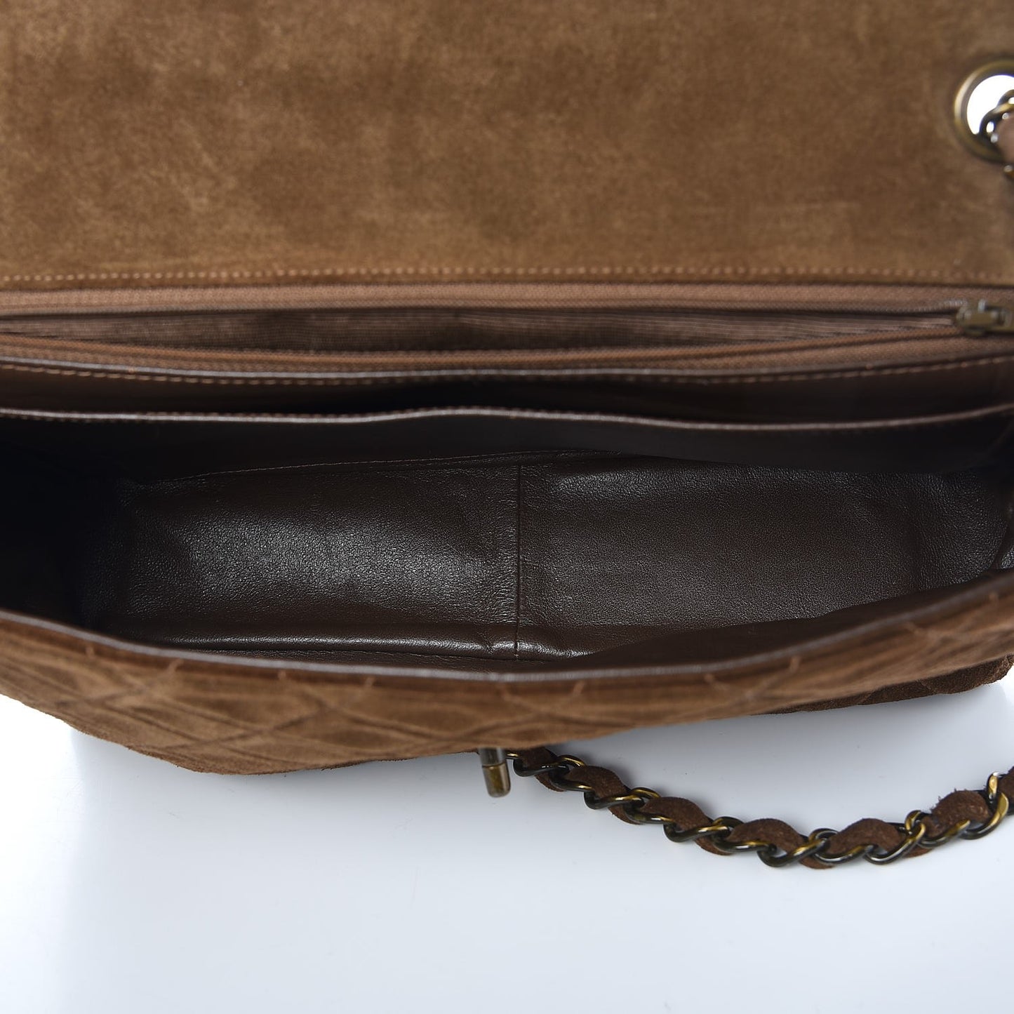 Suede Quilted Jumbo Single Flap Brown
