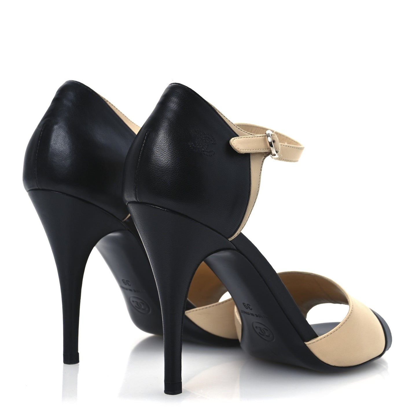 Lambskin Peep Toe Sandals 39 Beige Black