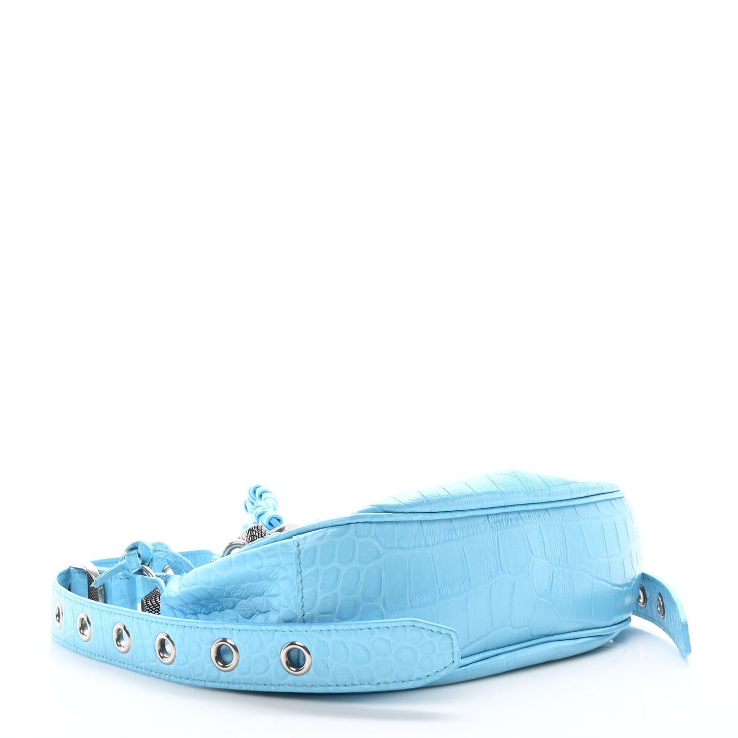 Extra Supple Calfskin Crocodile Embossed Le Cagole Shoulder Bag XS Cyan