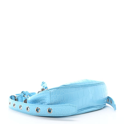 Balenciaga Extra Supple Calfskin Crocodile Embossed Le Cagole Shoulder Bag XS Cyan 4 of 11