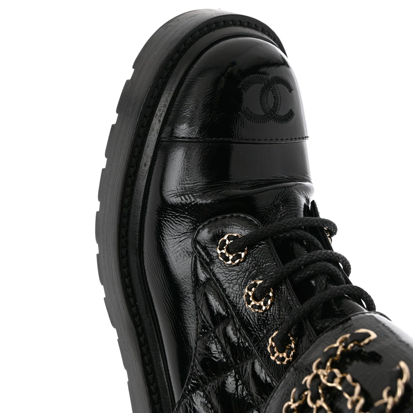 Shiny Goatskin Calfskin Quilted Lace Up Combat Boots 38 Black