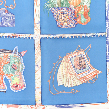 Hermes Silk Chevaloscope Scarf 90 Bleu Orange Multicolor 2 of 3