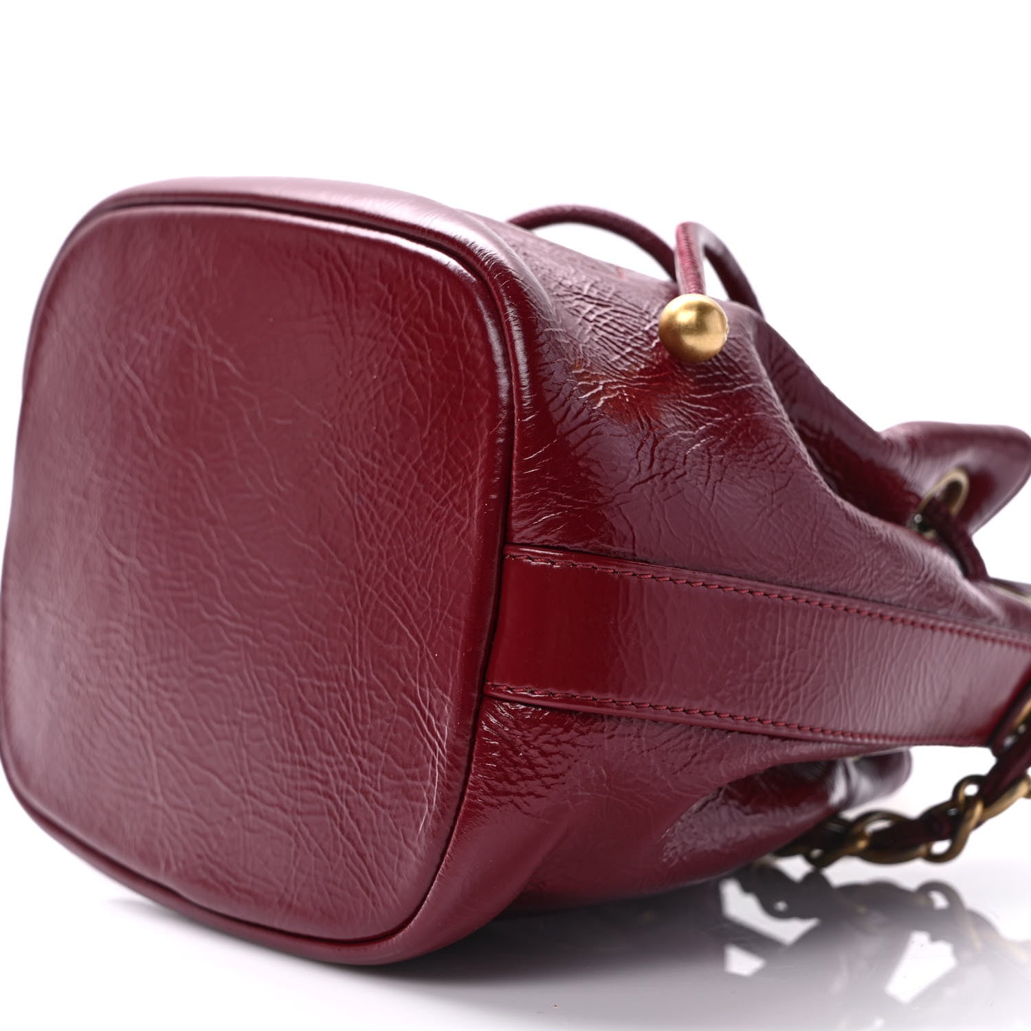 Chanel Shiny Aged Calfskin CC Chain Mini Drawstring Bag Red 9 of 9