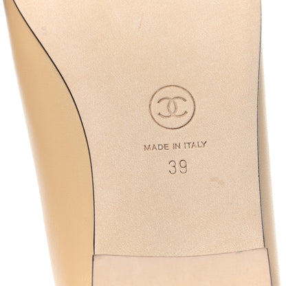 Chanel Lambskin Cap Toe CC Ballerina Flats 39 Beige Black 6 of 8