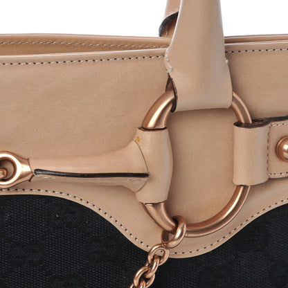 Gucci Monogram Horsebit Chain Shoulder Bag Beige Black 12 of 14