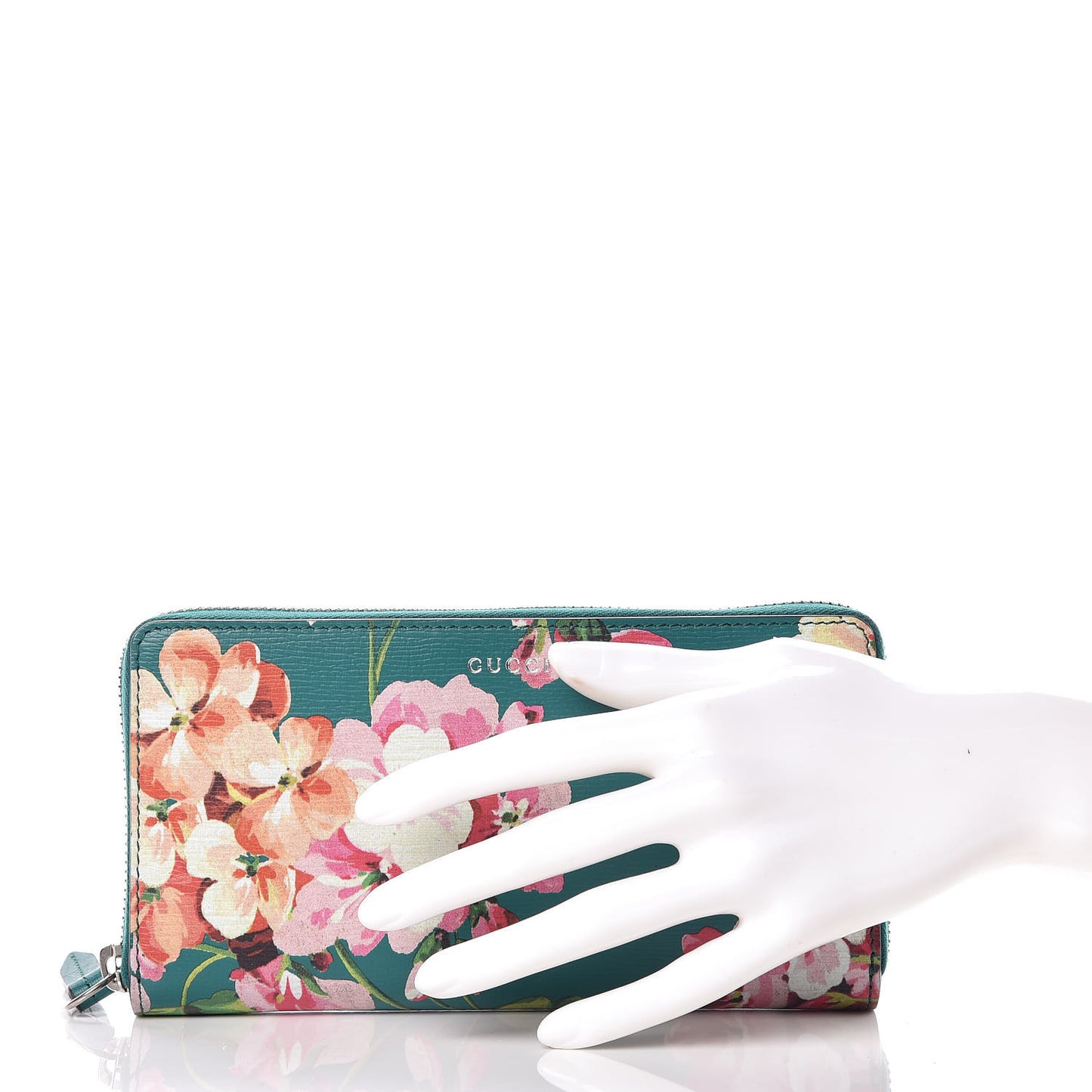 Calfskin Blooms Print Zip Around Wallet Bright Emerald Multicolor