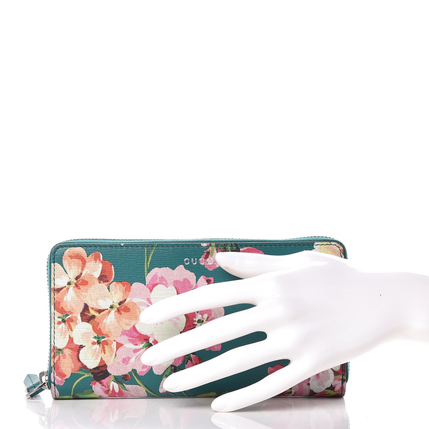 Gucci Calfskin Blooms Print Zip Around Wallet Bright Emerald Multicolor 2 of 10