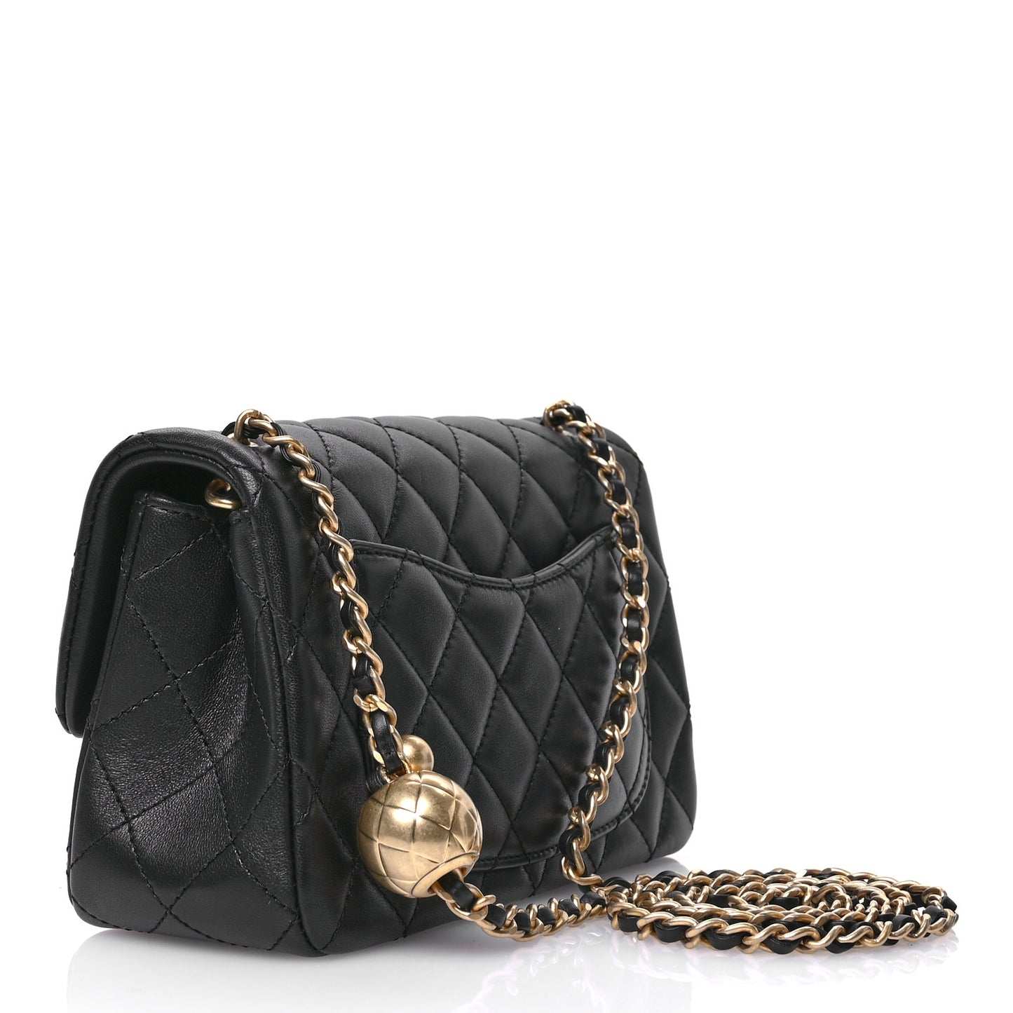 Lambskin Quilted Mini Rectangular Pearl Crush Flap Black