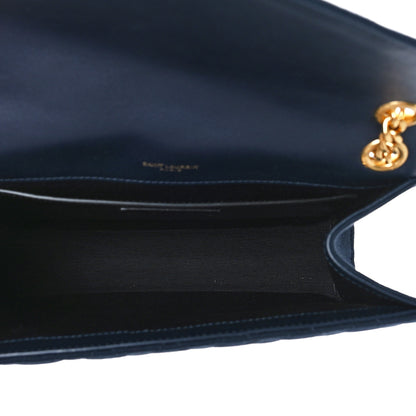 Saint Laurent Canvas Calfskin Mixed Matelasse Triquilt Medium Monogram Satchel Deeply Blue 4 of 8