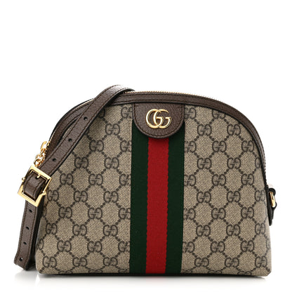 Gucci GG Supreme Monogram Textured Dollar Calfskin Web Small Ophidia Dome Shoulder Bag Beige Ebony New Acero 1 of 11
