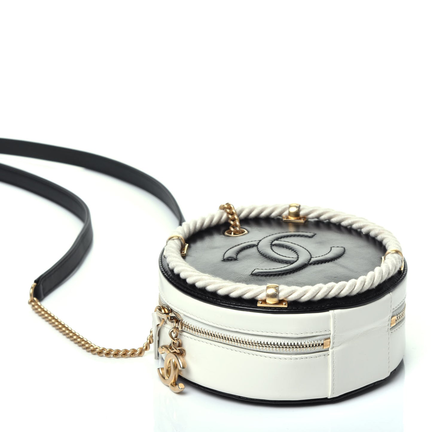 Crumpled Calfskin Cotton Small En Vogue Round Bag Black