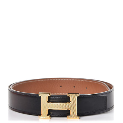 Hermes Box Togo 32mm Guilloche H Belt 85 Black Gold 1 of 7