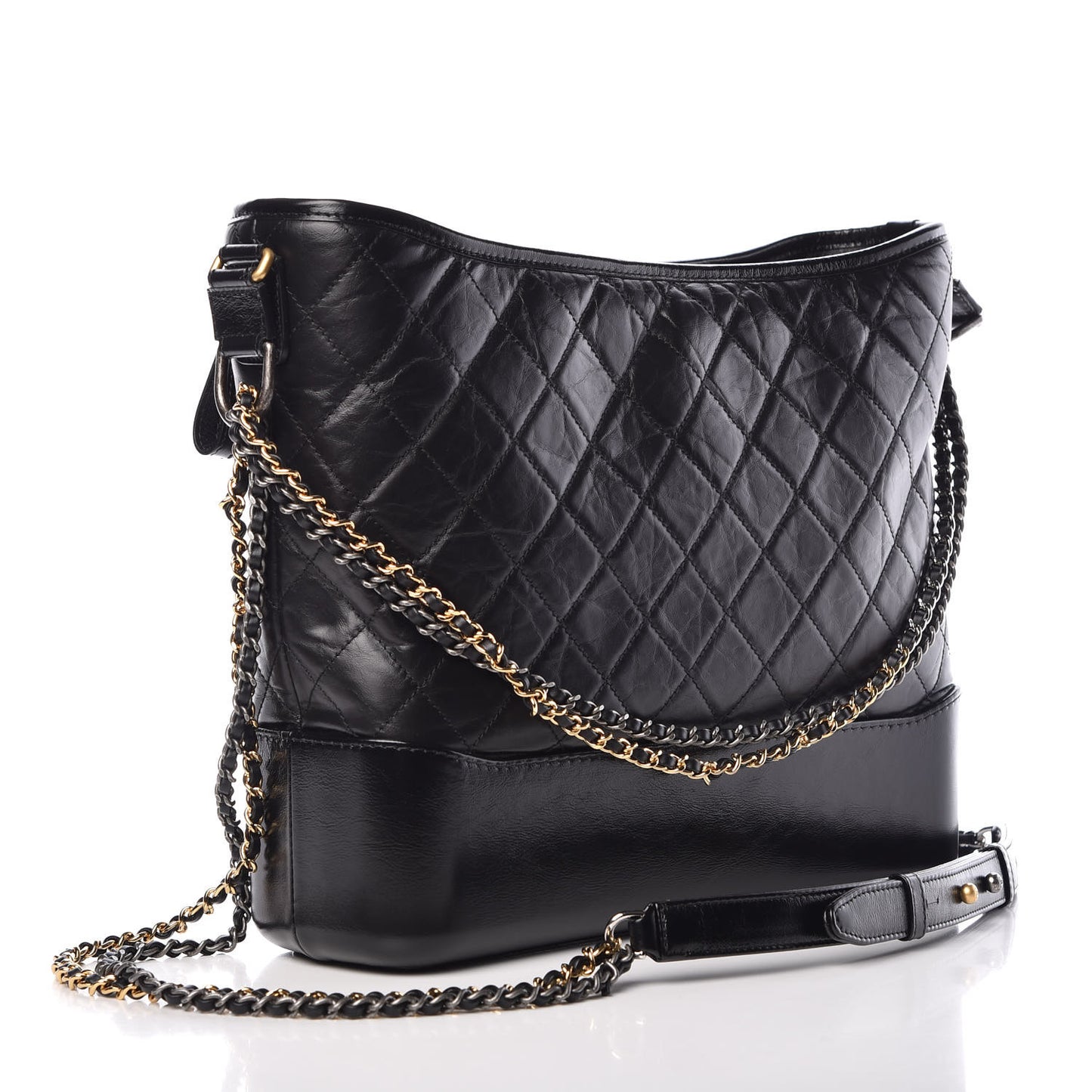 Aged Calfskin Quilted Large Gabrielle Hobo Black