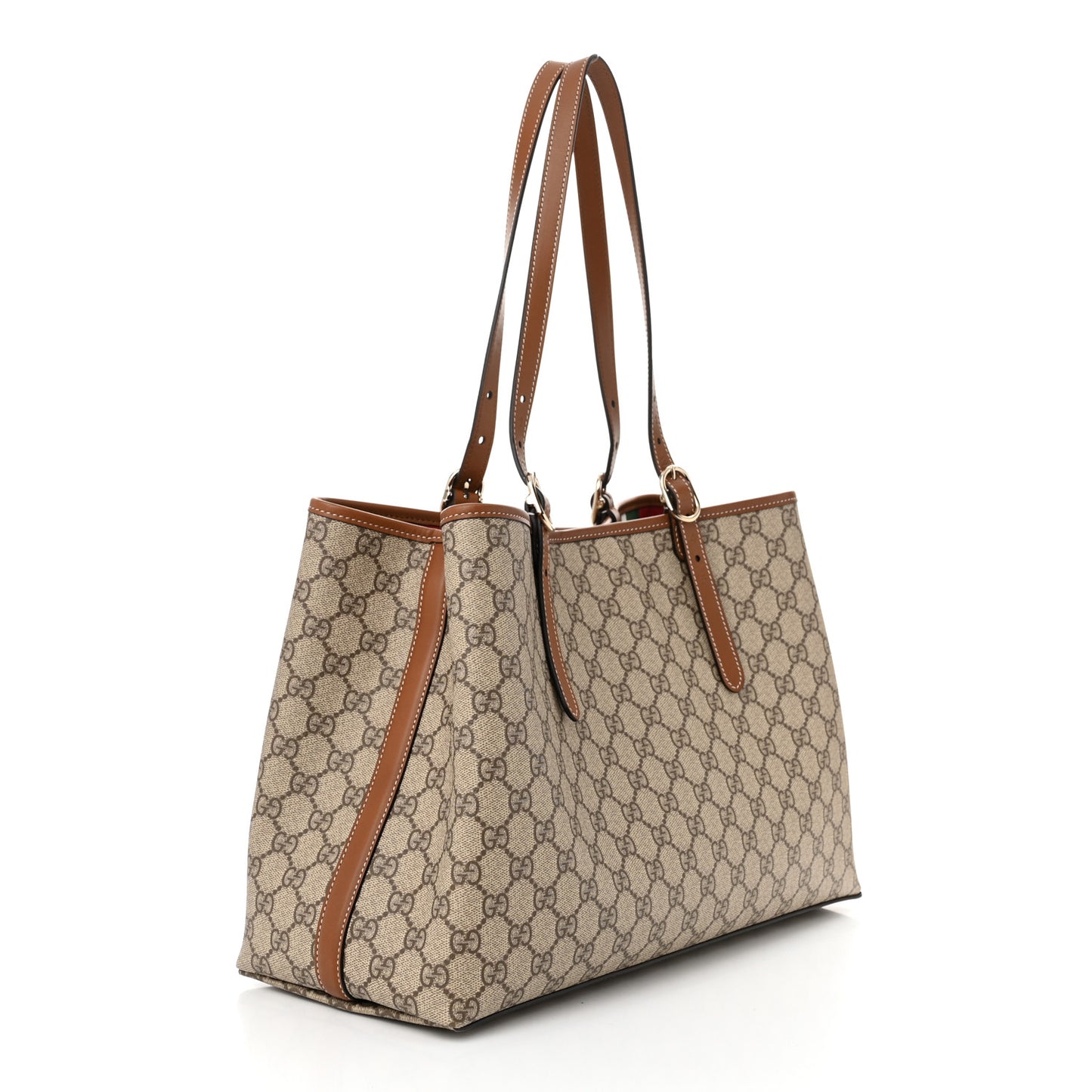 GG Supreme Monogram Emblem Large Tote Bag Beige Dark Brown