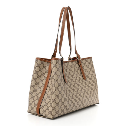 Gucci GG Supreme Monogram Emblem Large Tote Bag Beige Dark Brown 3 of 10