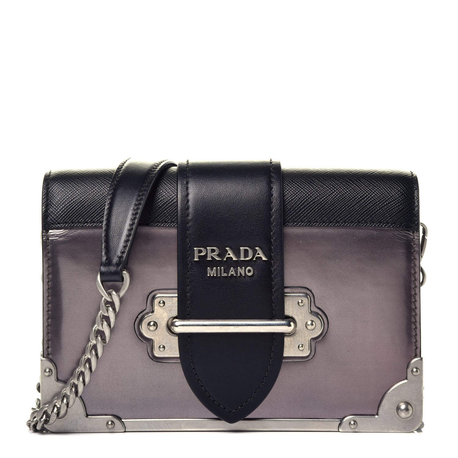 Prada Metallic Vitello Saffiano Cahier Bag Ferro Black 1 of 8
