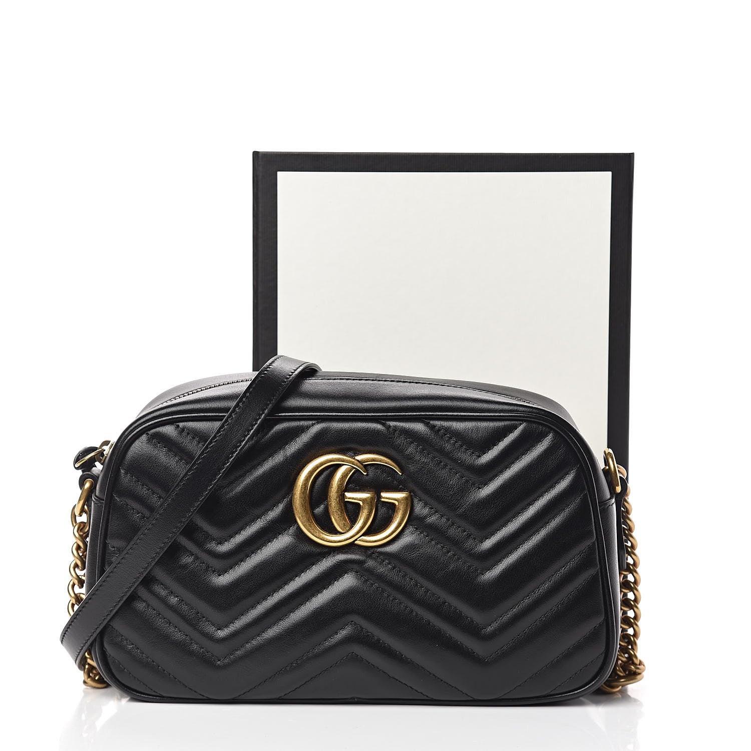 Gucci Calfskin Matelasse Small GG Marmont Chain Shoulder Bag Black 12 of 12