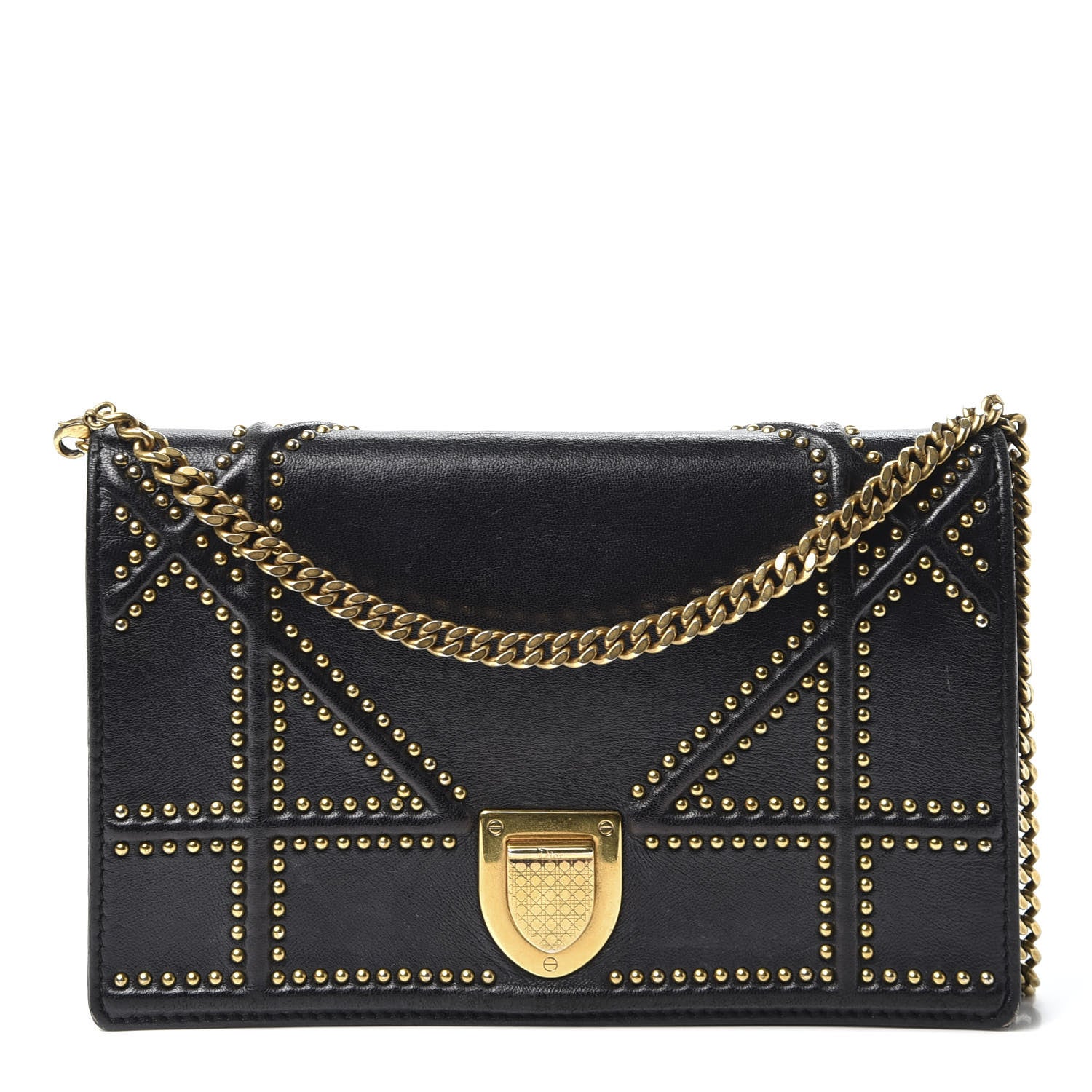 Christian Dior Calfskin Studded Diorama Wallet on Chain Pouch Black 1 of 9