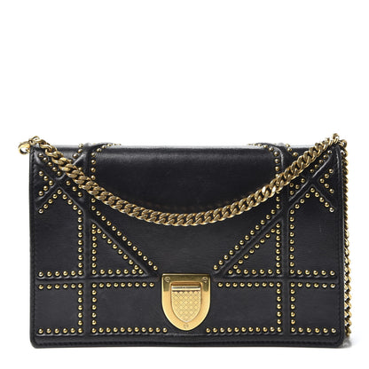 Christian Dior Calfskin Studded Diorama Wallet on Chain Pouch Black 1 of 9