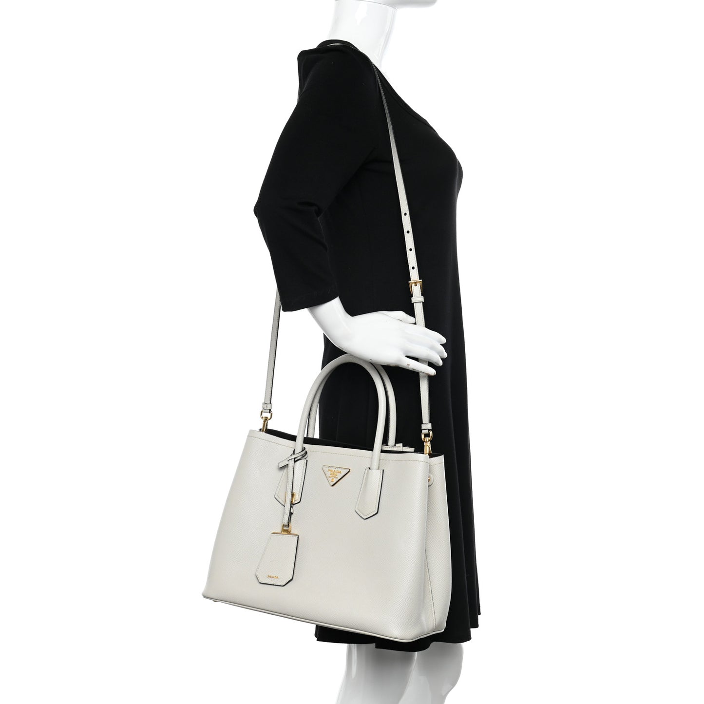 Saffiano Cuir Medium Double Handle Bag Talco