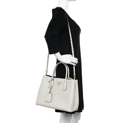 Prada Saffiano Cuir Medium Double Handle Bag Talco 2 of 10