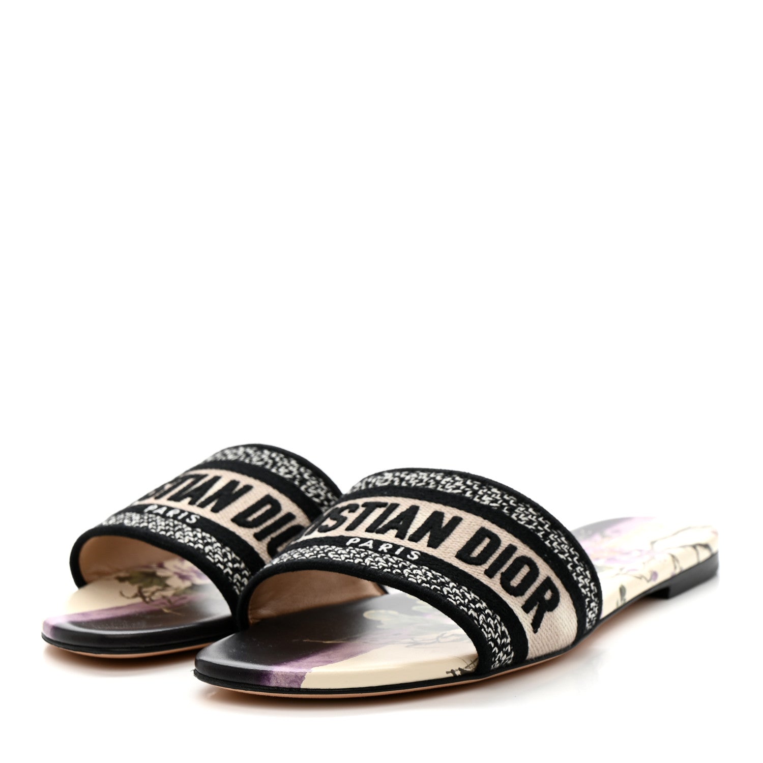 Christian Dior Canvas Pivoine Embroidered Dway Flat Slide Sandals 39.5 Off White Violet 4 of 10