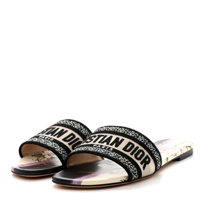 Christian Dior Canvas Pivoine Embroidered Dway Flat Slide Sandals 39.5 Off White Violet 4 of 10