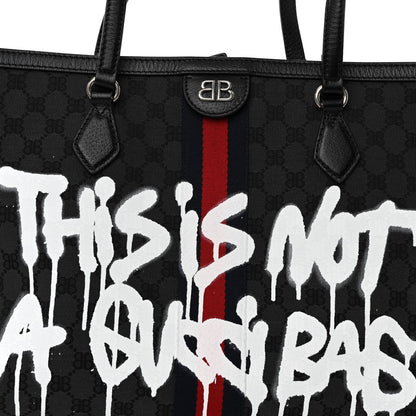 Gucci X BALENCIAGA BB Monogram Web Graffiti Medium Ophidia Shopping Tote Black 7 of 9