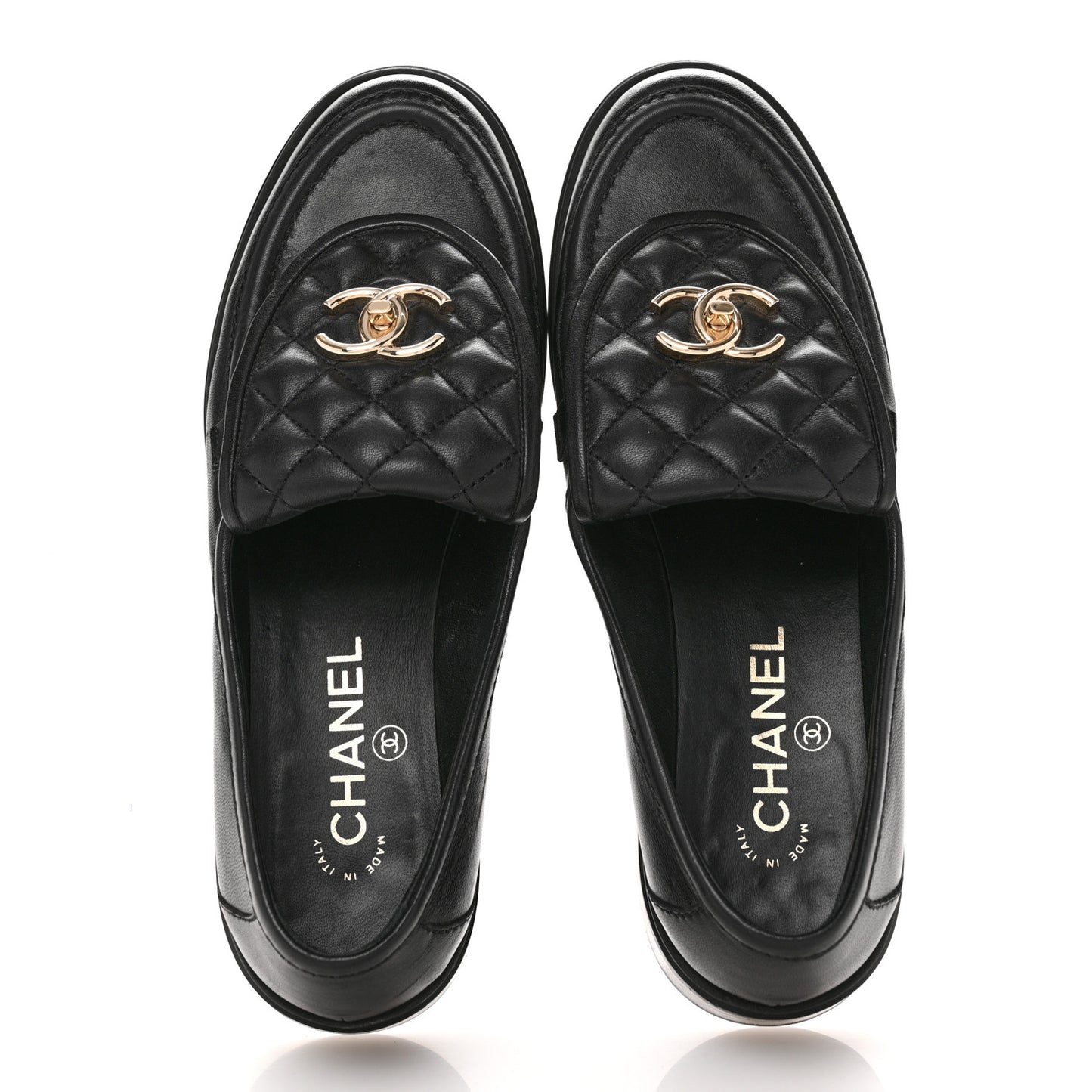 Lambskin Quilted CC Turnlock Loafers 38.5 Black