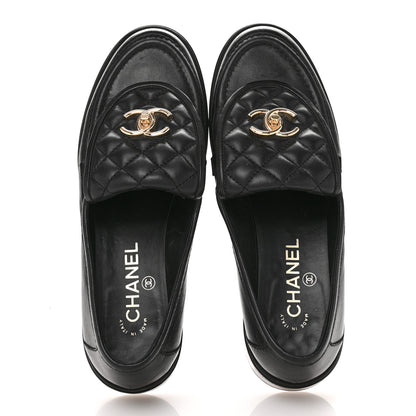 Chanel Lambskin Quilted CC Turnlock Loafers 38.5 Black 2 of 11