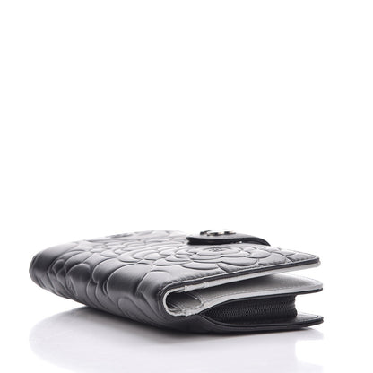 Chanel Lambskin Camellia Embossed Zipped Pocket Wallet Black 4 of 9