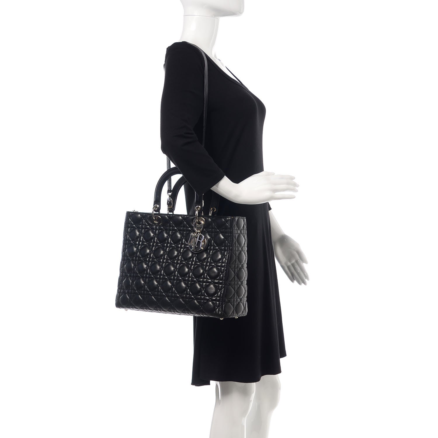 Christian Dior Lambskin Cannage Large Lady Dior Black 2 of 16