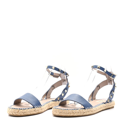 Valentino Garavani Grained Calfskin Rockstud Ankle Strap Espadrille Flat Sandals 40 Baltique 3 of 8