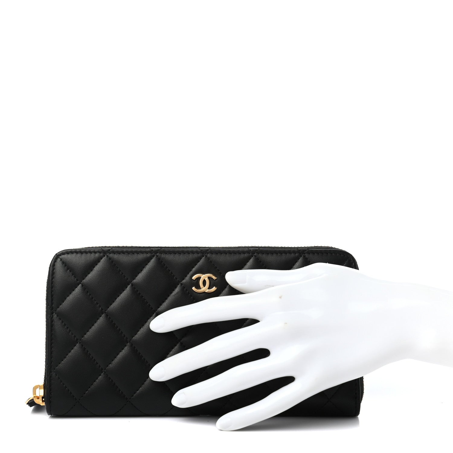 Chanel Lambskin Quilted Large Gusset Zip Around Wallet Black 2 of 8