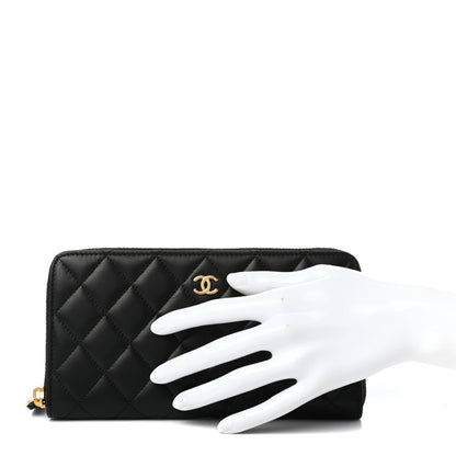 Chanel Lambskin Quilted Large Gusset Zip Around Wallet Black 2 of 8