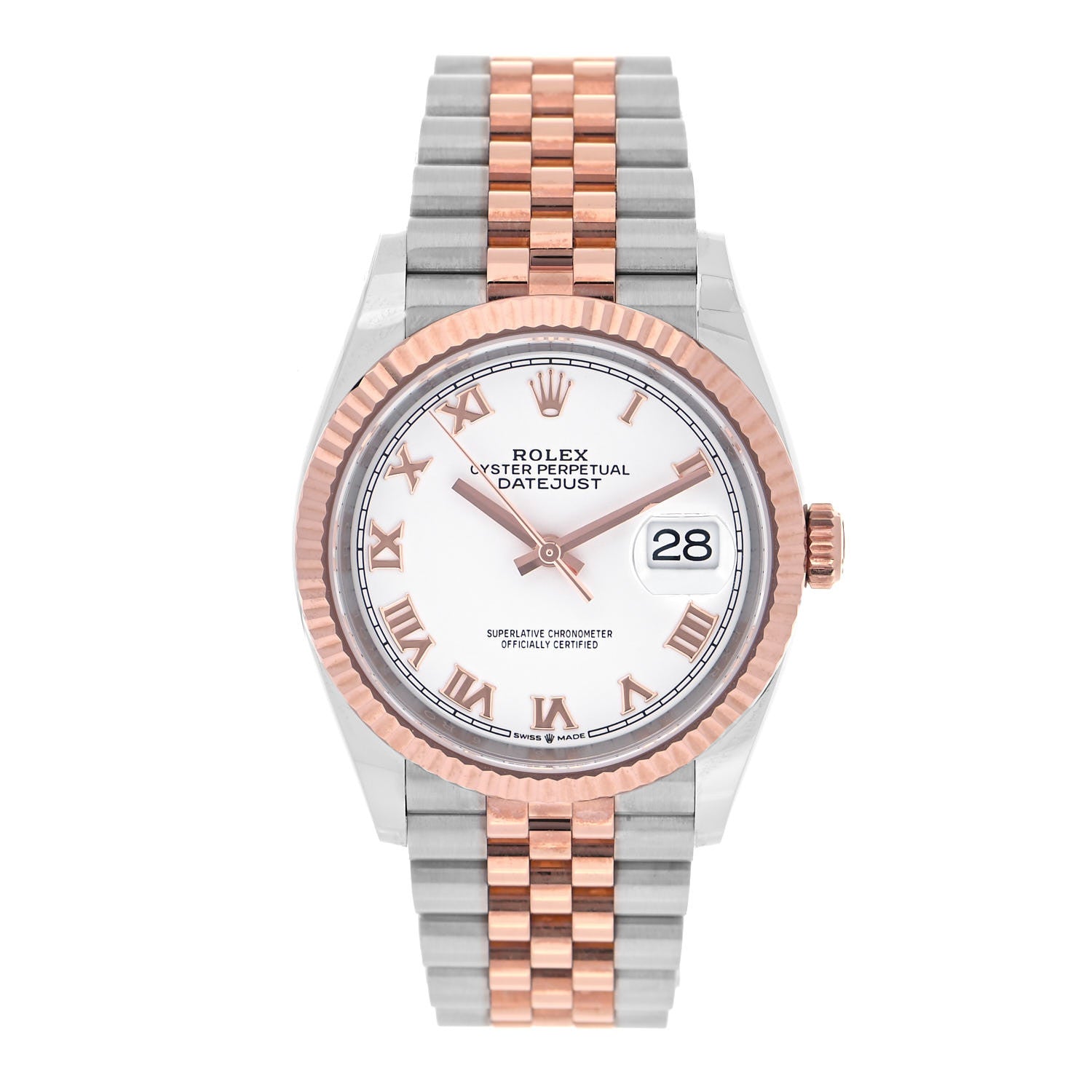 Rolex Stainless Steel 18K Everose Gold 36mm Oyster Perpetual Datejust Watch White Roman 126231 1 of 5