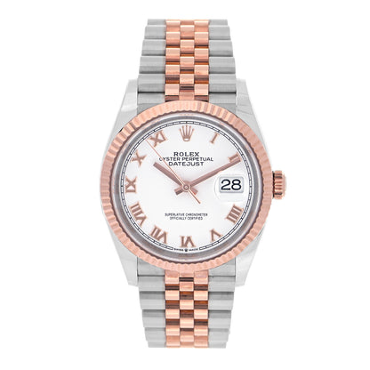 Rolex Stainless Steel 18K Everose Gold 36mm Oyster Perpetual Datejust Watch White Roman 126231 1 of 5