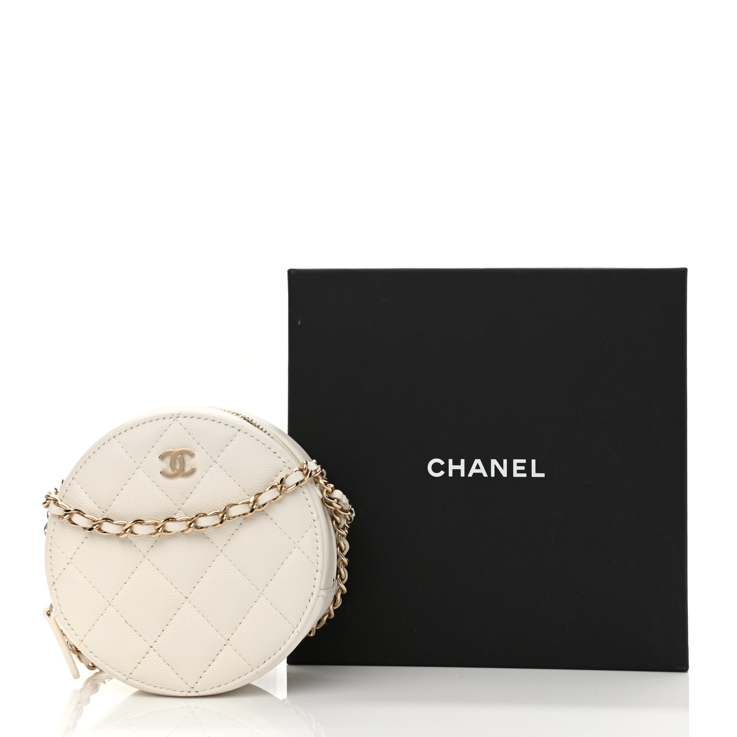 Chanel Caviar Quilted Round Clutch With Chain White 10 of 10