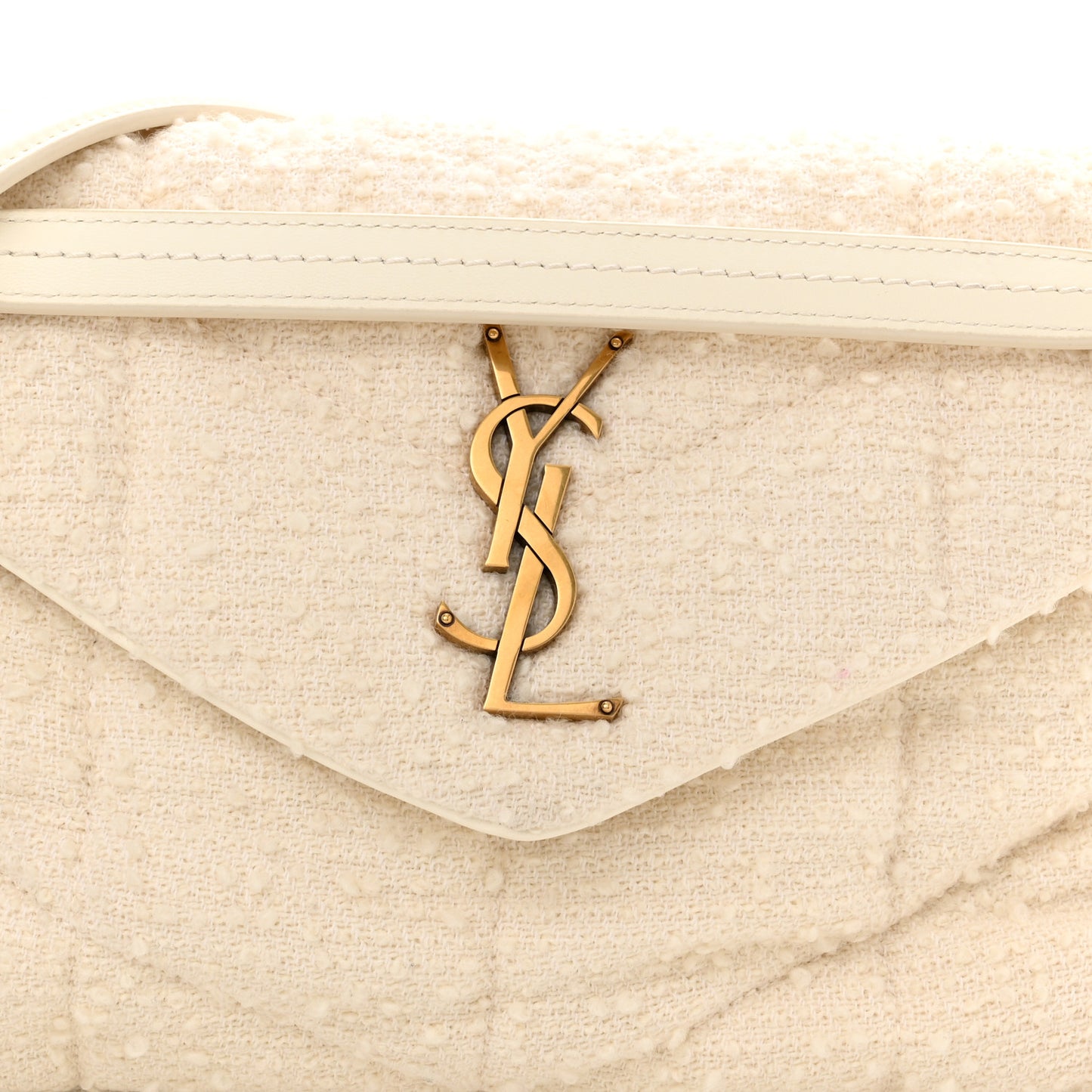 Boucle Tweed Quilted Small Loulou Puffer Monogram Chain Satchel Crema Soft