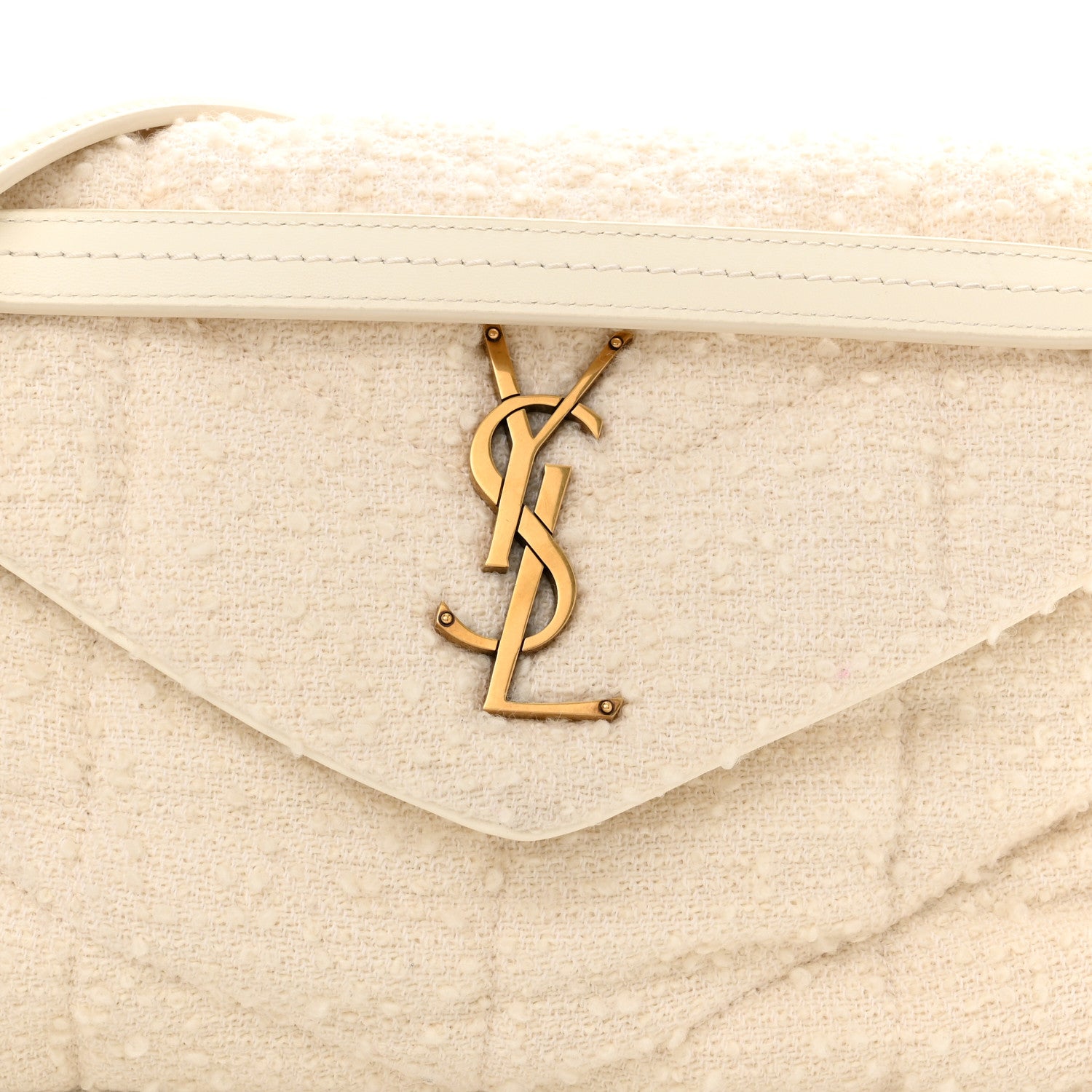 Saint Laurent Boucle Tweed Quilted Small Loulou Puffer Monogram Chain Satchel Crema Soft 9 of 11