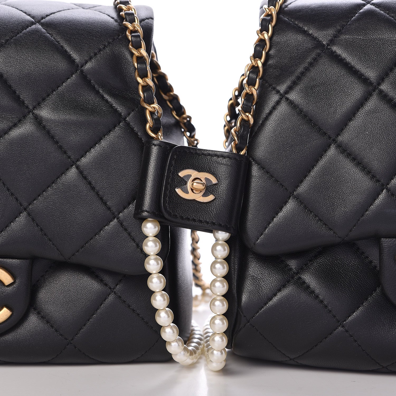 Chanel Lambskin Pearl Quilted Side Packs Black 12 of 16