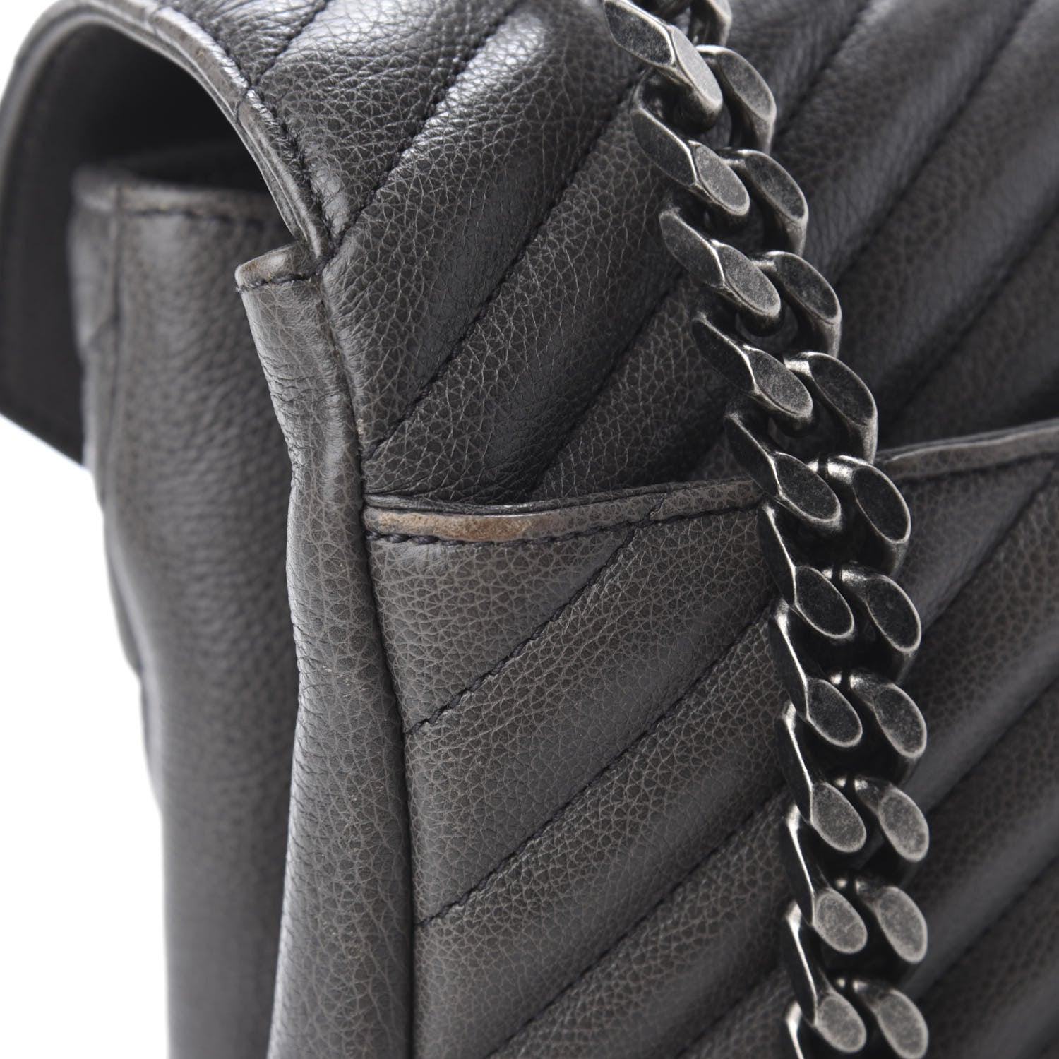 Saint Laurent Sheepskin Matelasse Chevron Monogram Large College Satchel Dark Anthracite 9 of 14