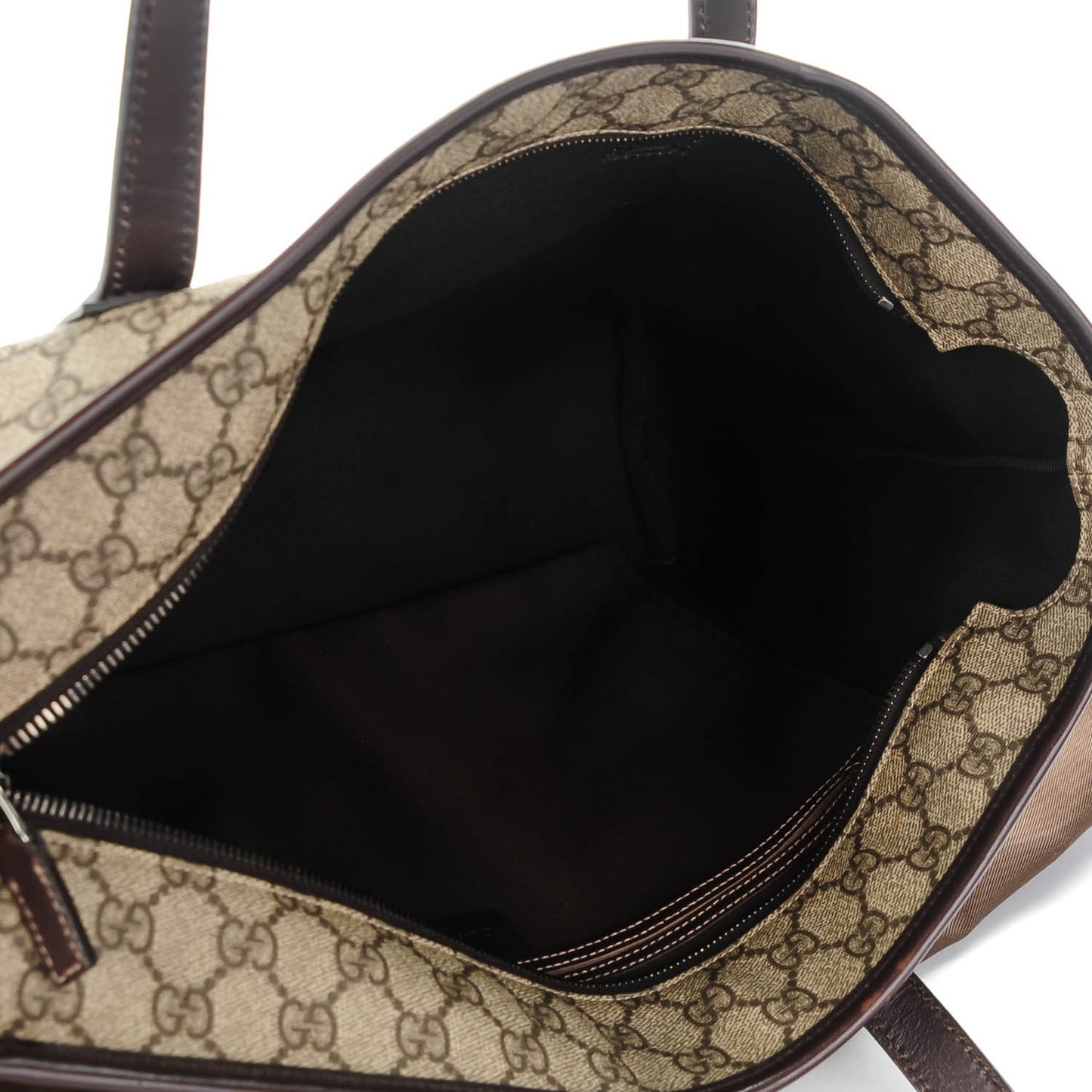 GG Supreme Monogram Medium Zippered Shopping Tote Dark Brown
