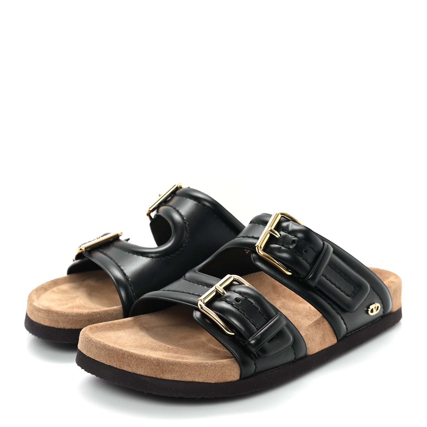 Valentino Garavani Calfskin Fussfriend Double Buckle Slide Sandals 38 Black 4 of 9