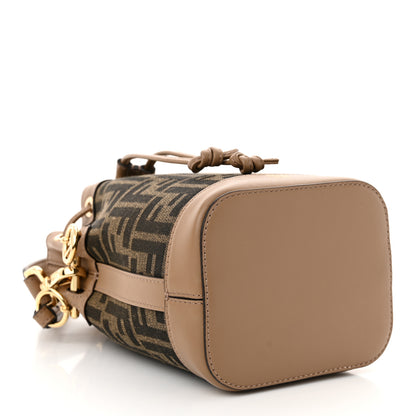 Fendi Fabric Jacquard Vitello Grace FF 1974 Mini Mon Tresor Bucket Bag Tobacco Moro Sand 4 of 11