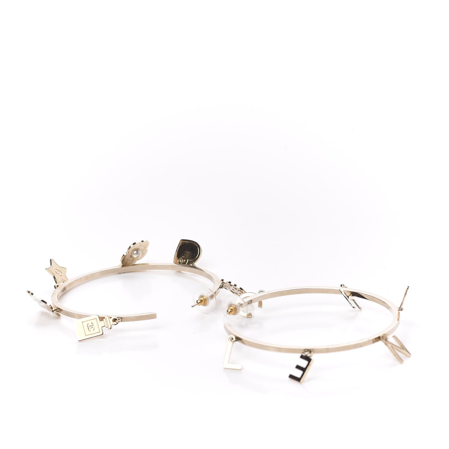 Chanel Logo Charms Hoop Earrings Light Gold 3 of 5