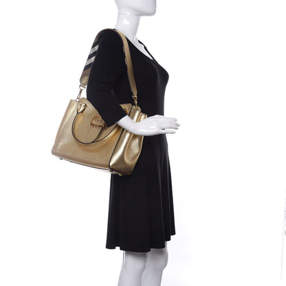 Burberry Metallic Soft Grain Calfskin Medium Buckle Tote Gold 2 of 9