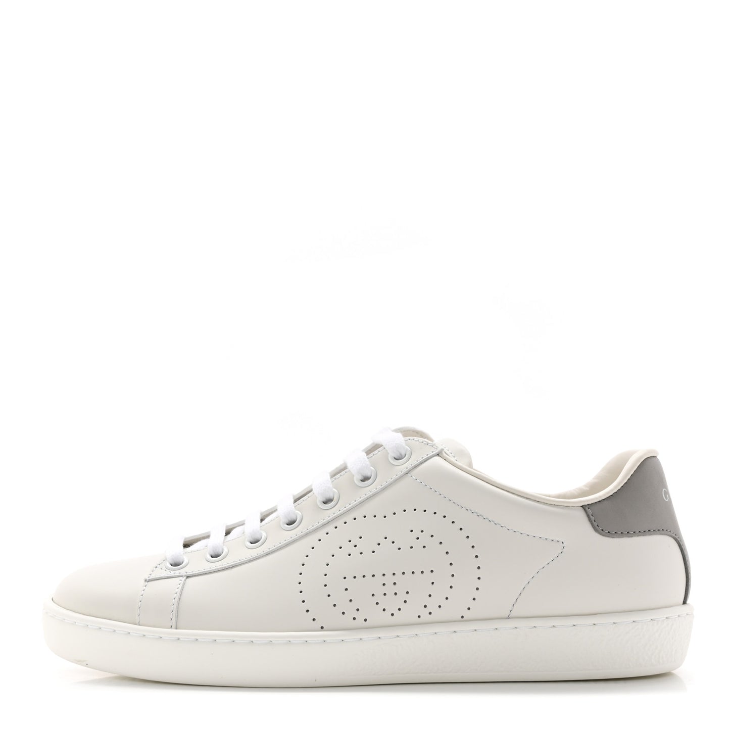 Calfskin Interlocking G Perforated Womens Ace Sneakers 37 White Grey Sky